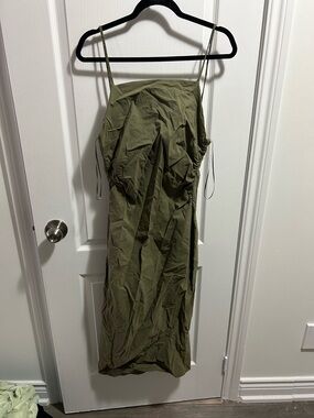 Bershka Olive Green Slip Dress with Adjustable Straps